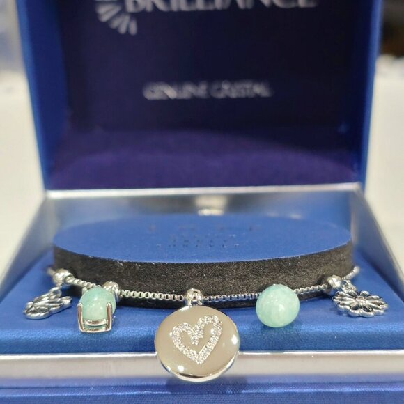 Brilliance Fine Silver Amazonite & Crystal Quartz Adjustable Charm Bracelet –10" - Picture 6 of 11